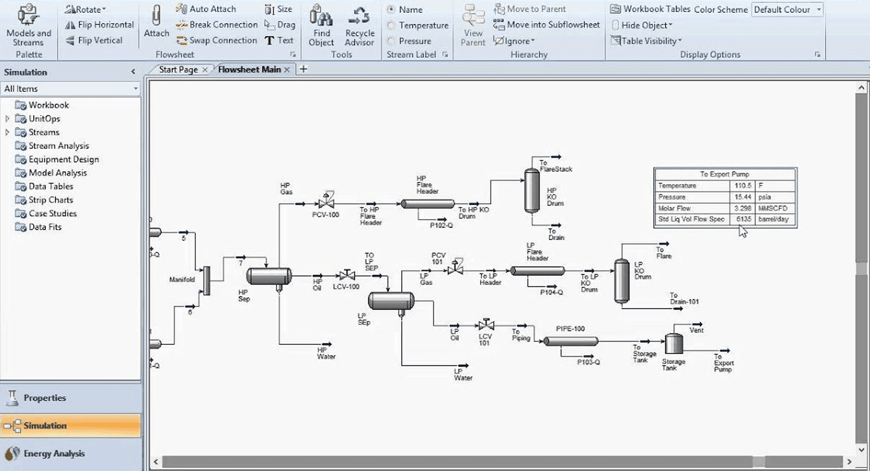 HYSYS Flowsheet Screenshot